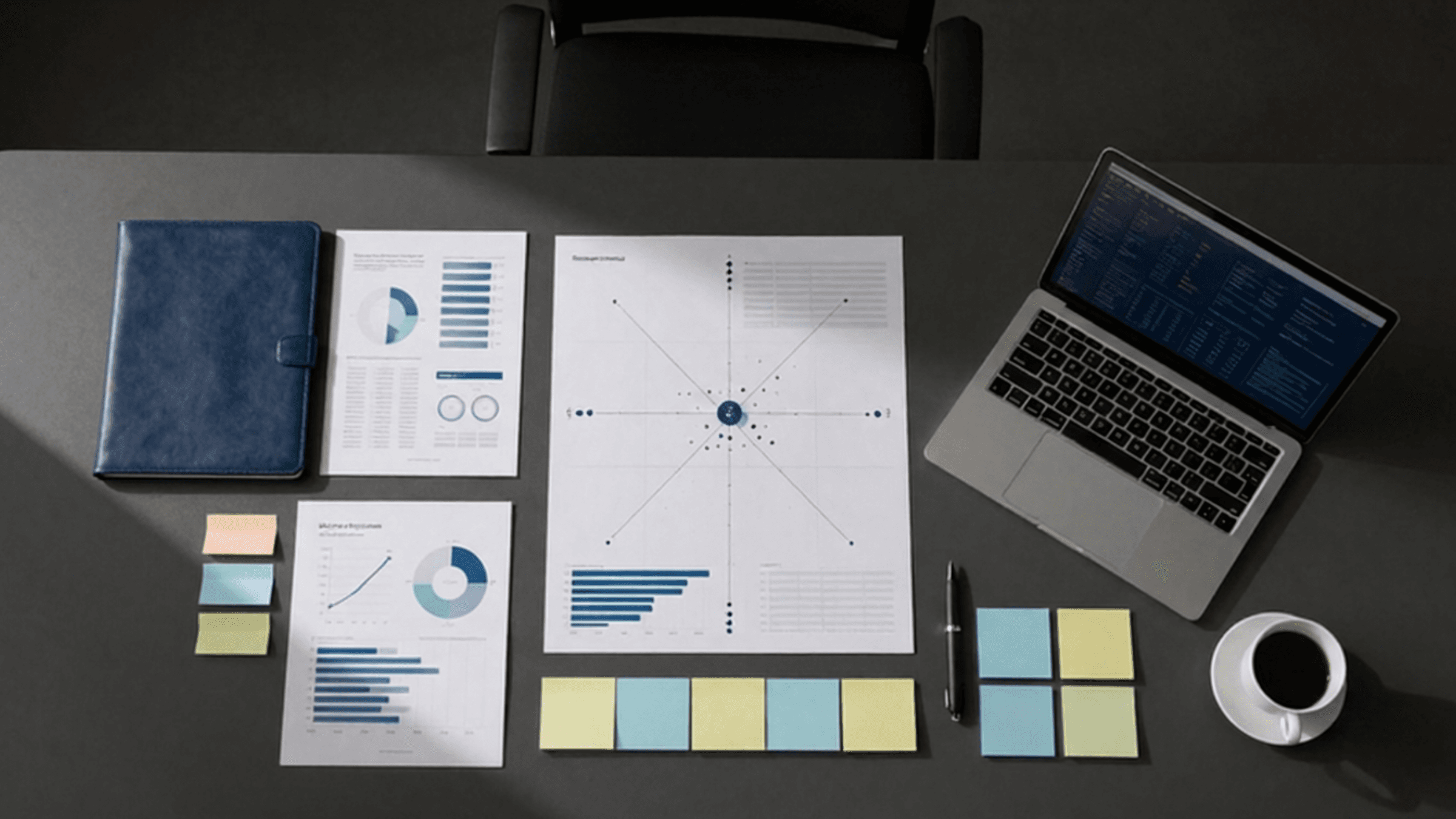 Competitor intelligence workspace with strategic market comparison documents.